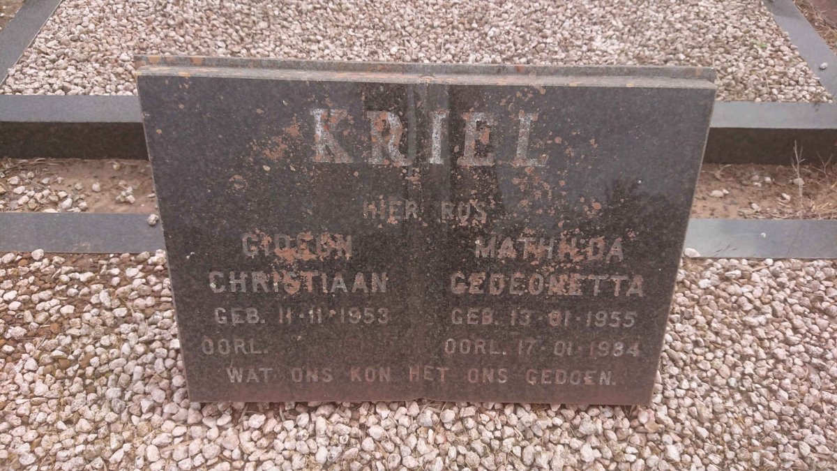 KRIEL Gideon Christiaan 1953- &amp; Mathilda Gedeonetta 1955-1984