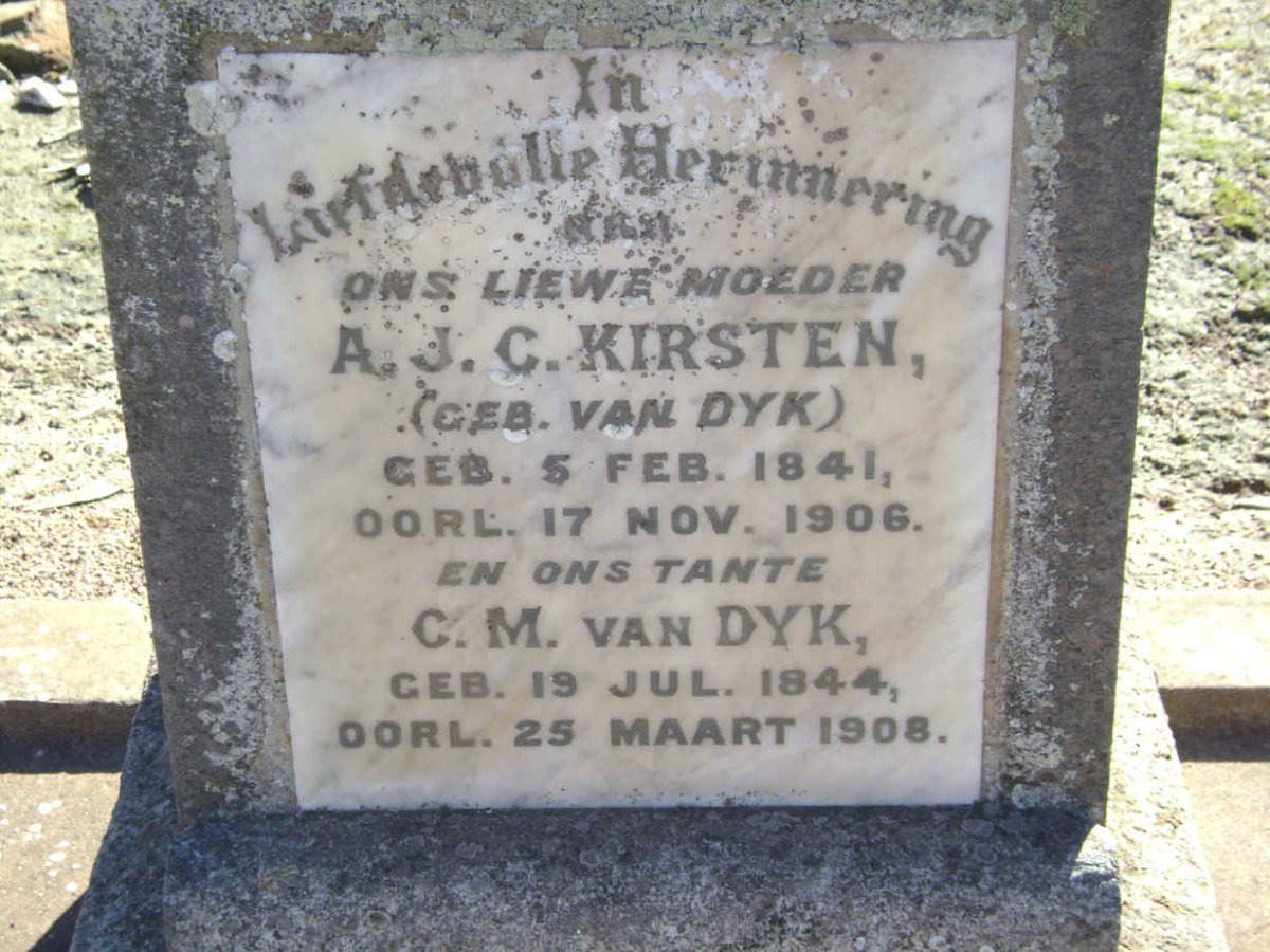 KIRSTEN A.J.C. nee VAN DYK 1841-1906 :: VAN DYK C.M. 1844-1908