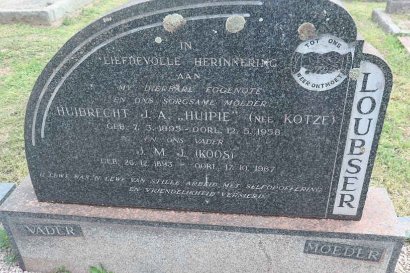 LOUBSER J.M.J. 1893-1967 &amp; Huibrecht J.A. KOTZE 1895-1958
