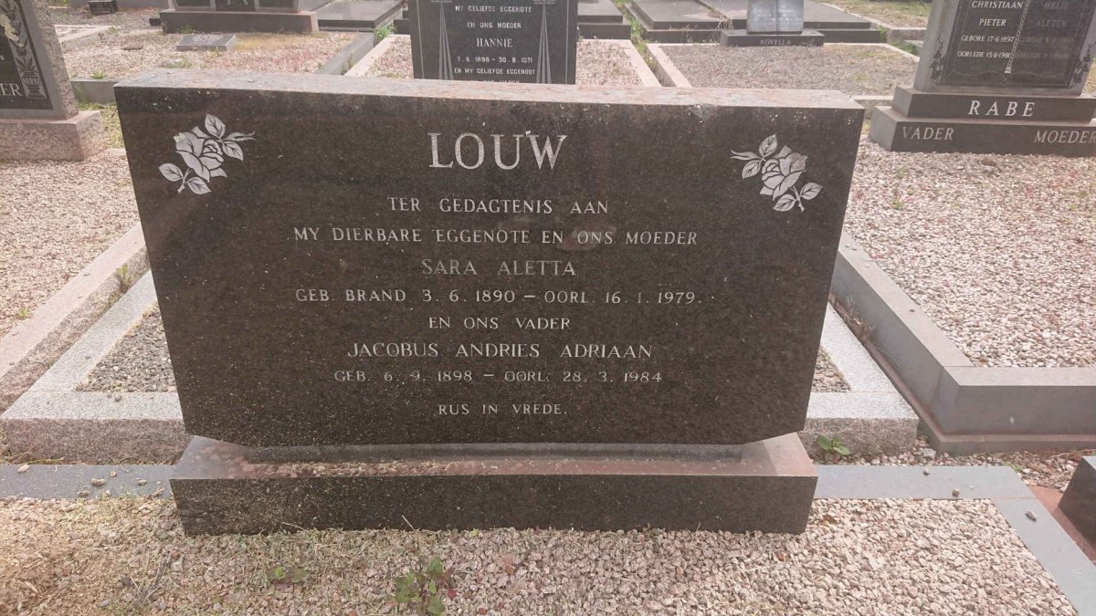 LOUW Jacobus Andries Adriaan 1898-1984 &amp; Sara Aletta 1890-1979