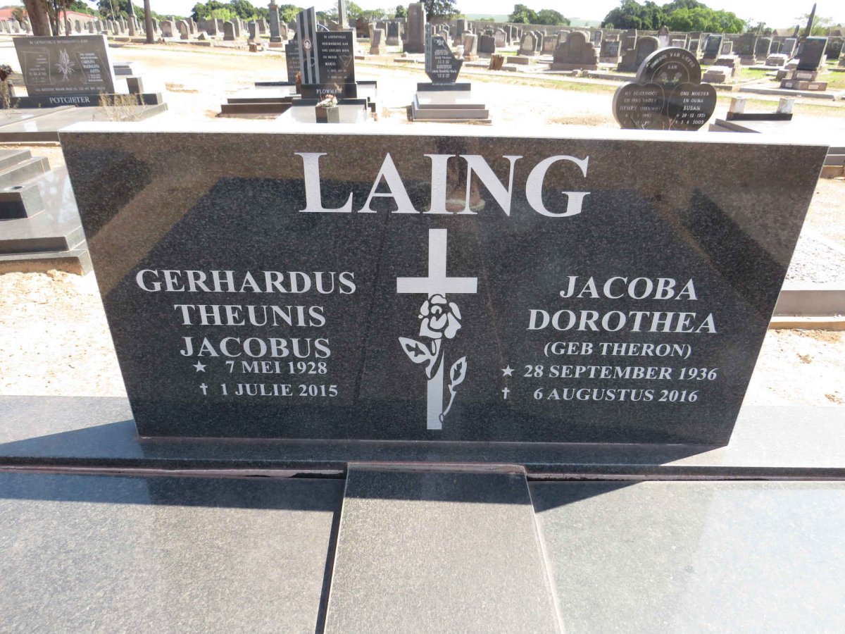 LAING Gerhardus Theunis Jacobus 1928-2015 &amp; Jacoba Dorothea THERON 1936-2016