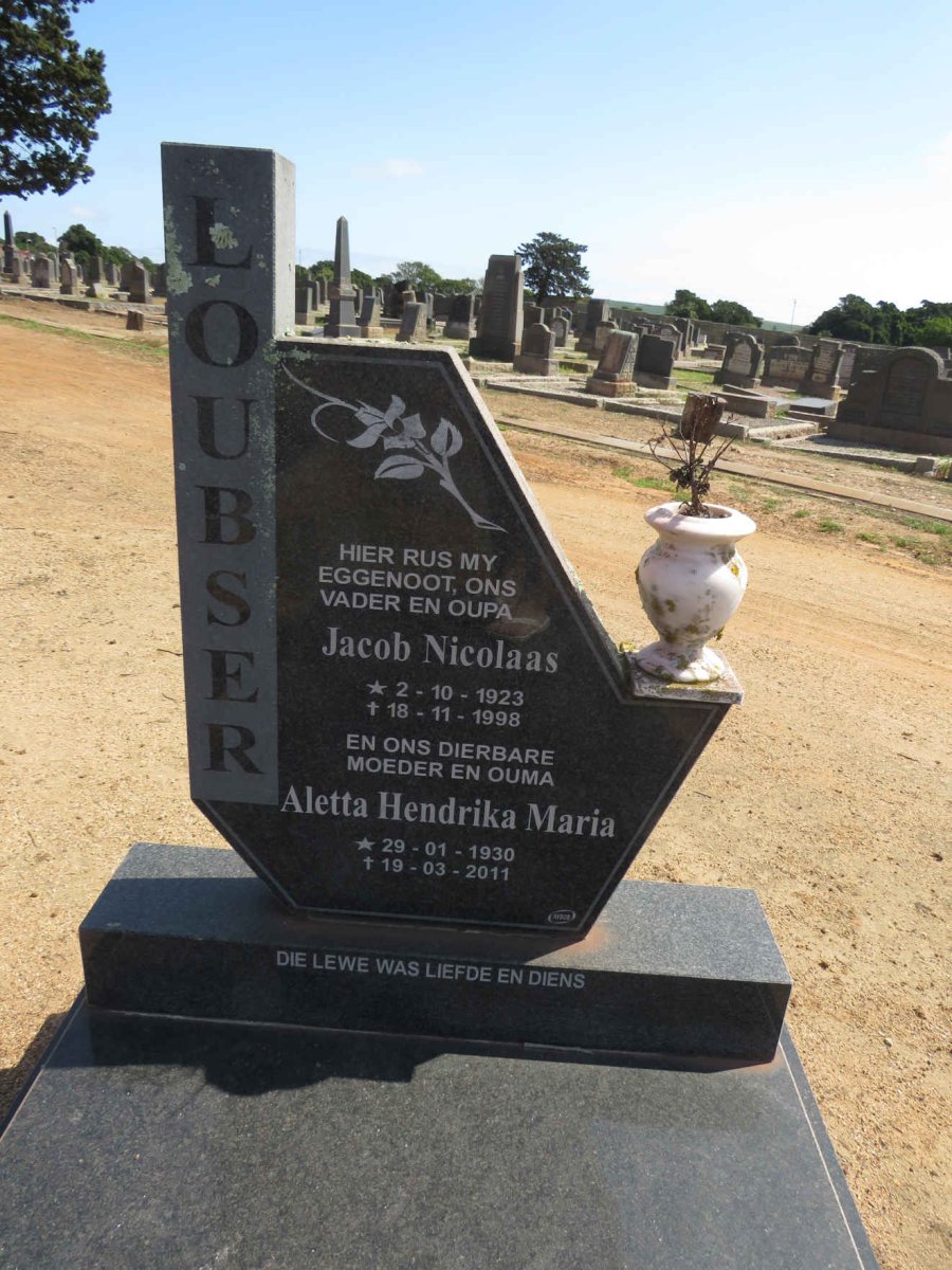 LOUBSER Jacob Nicolaas 1923-1998 &amp; Aletta Hendrika Maria 1930-2011
