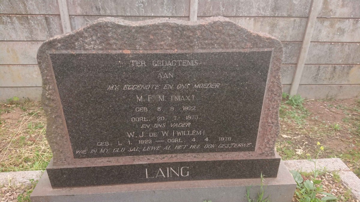 LAING W.J. de W. 1922-1979 &amp; M.F.M. 1922-1973