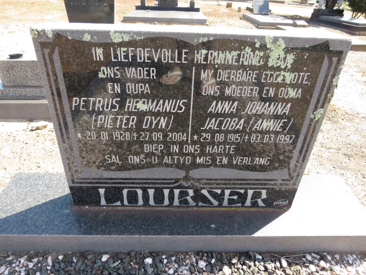 LOUBSER Petrus Hermanus 1920-2004 &amp; Anna Johanna Jacoba 1915-1997