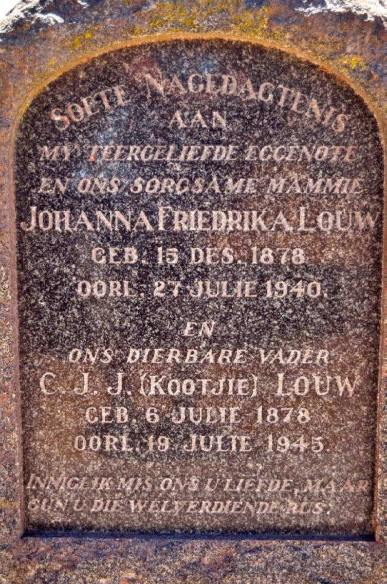 LOUW C.J.J. 1878-1945 &amp; Johanna Friedrika 1878-1940
