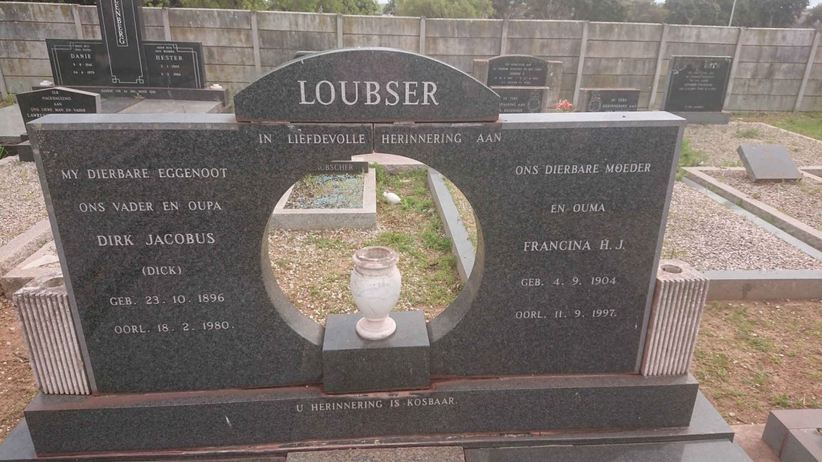 LOUBSER Dirk Jacobus 1896-1980 &amp; Francina H.J. 1904-1997
