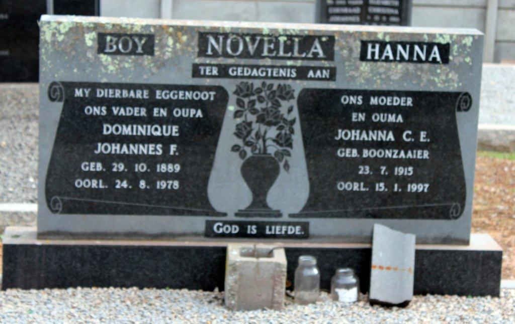 NOVELLA Dominique Johannes F. 1889-1978 &amp; Johanna C.E. BOONZAAIER 1915-1997