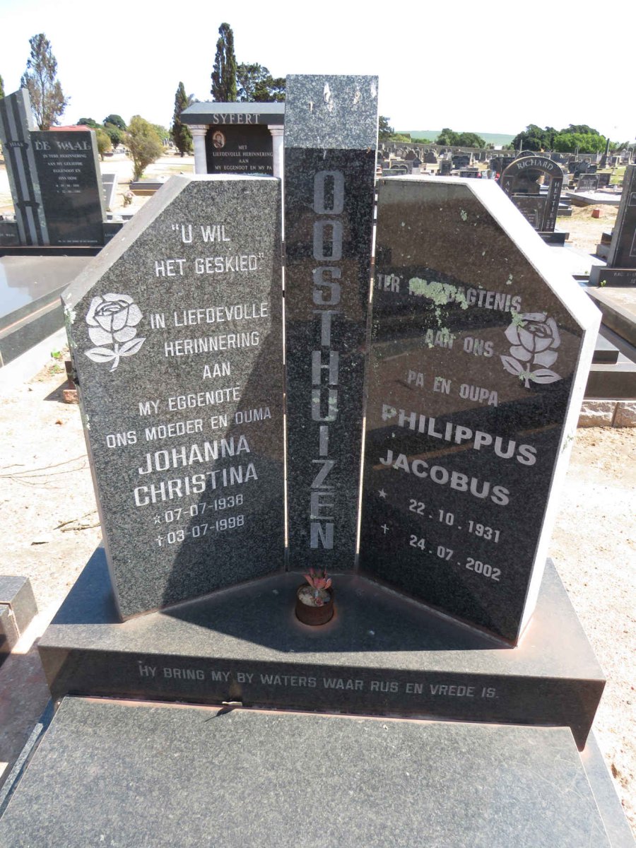OOSTHUIZEN Philippus Jacobus 1931-2002 &amp; Johanna Christina 1938-1998