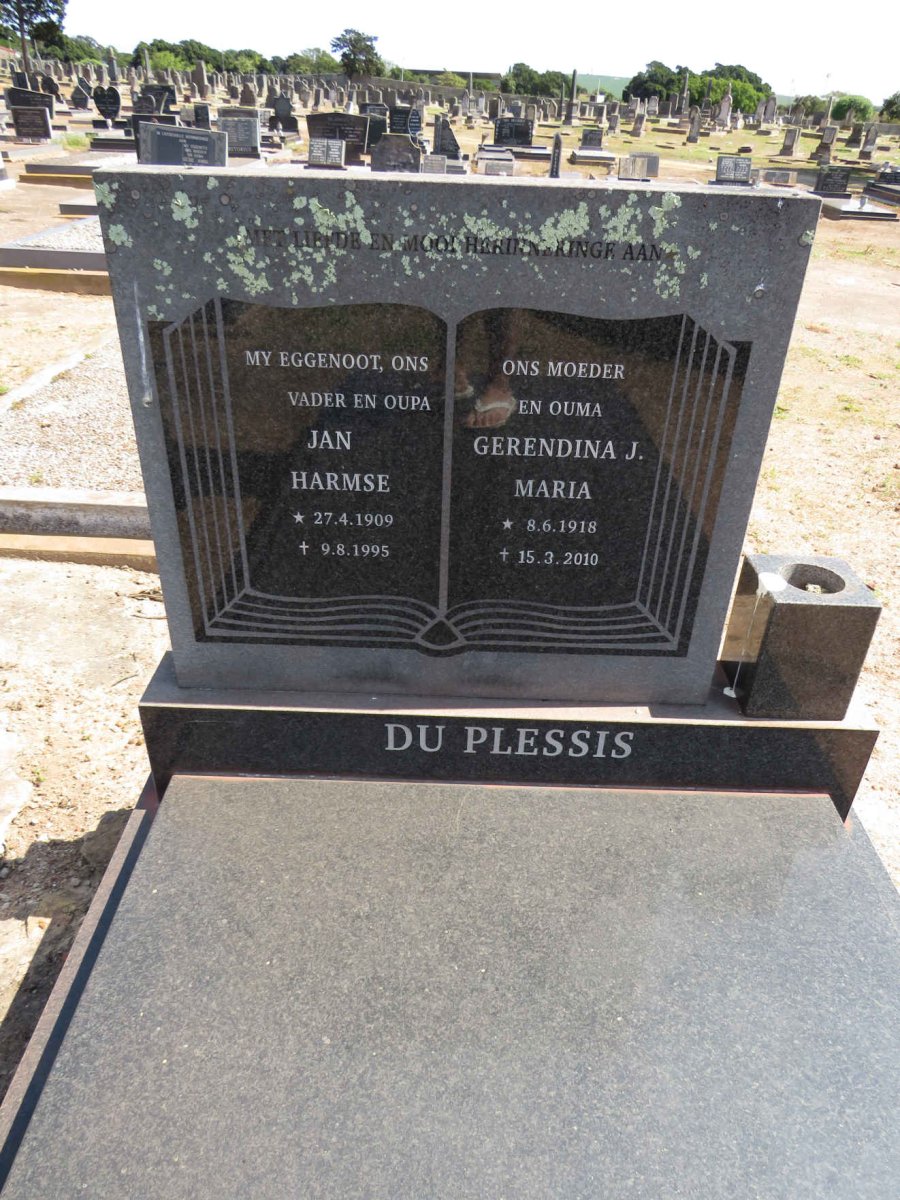 PLESSIS Jan Harmse, du 1909-1995 &amp; Gerendina J. Maria 1918-2010