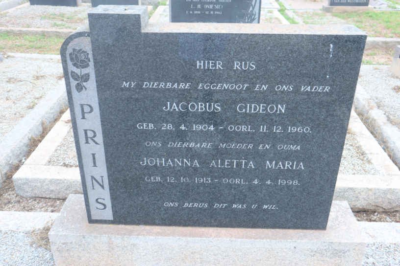 PRINS Jacobus Gideon 1904-1960 &amp; Johanna Aletta Maria 1913-1998