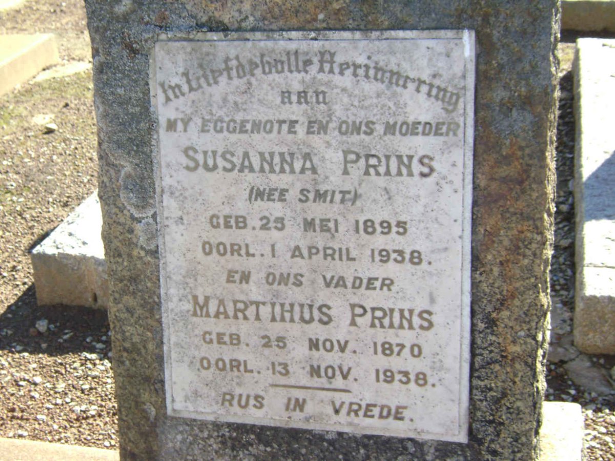 PRINS Marthinus 1870-1938 &amp; Susanna SMIT 1895-1938