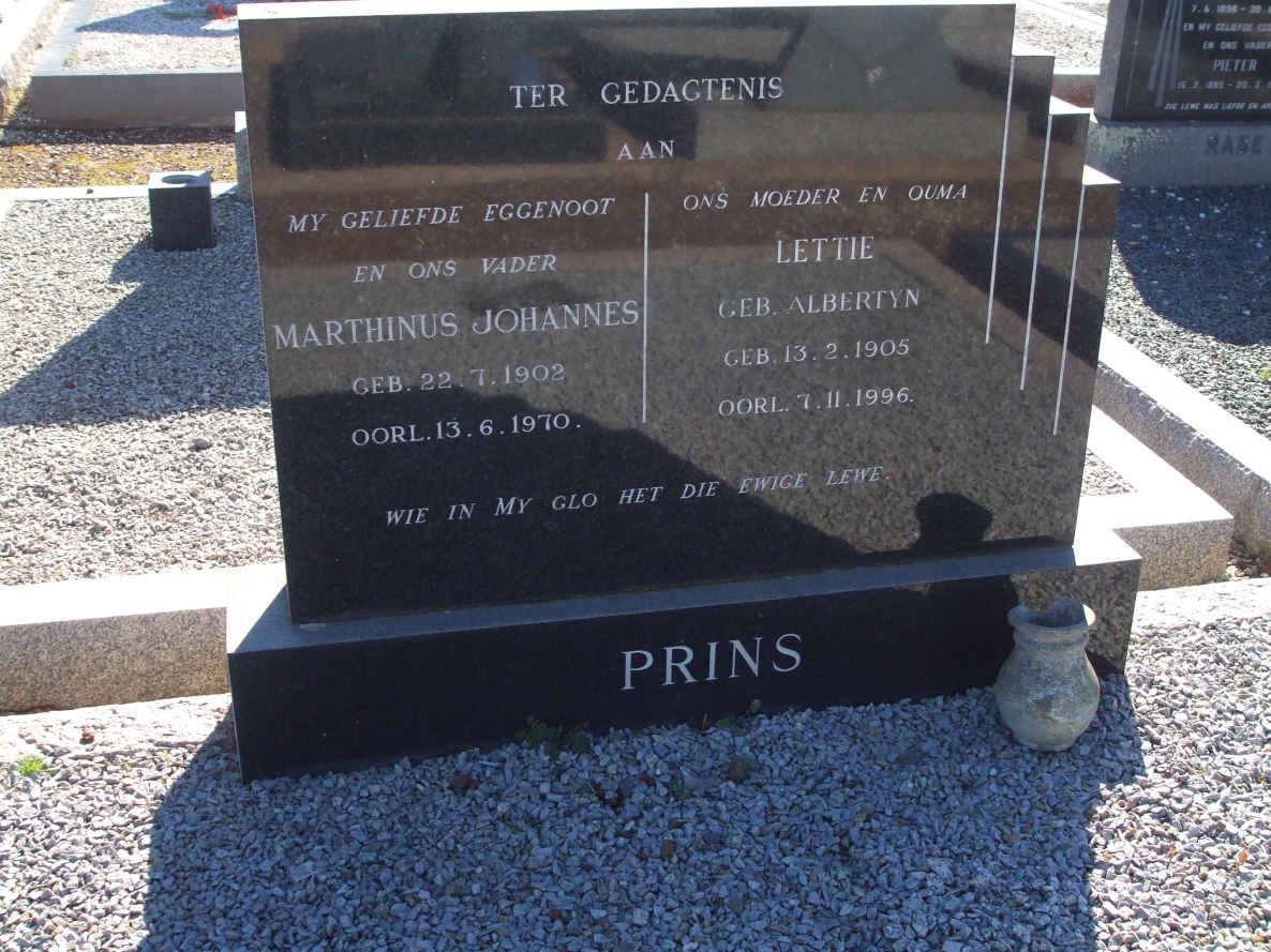 PRINS Marthinus Johannes 1902-1970 &amp; Lettie ALBERTYN 1905-1996