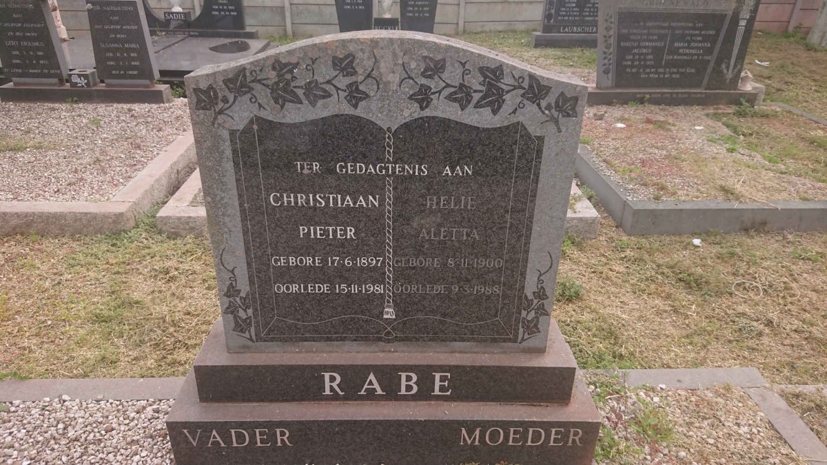 RABE Christiaan Pieter 1897-1981 &amp; Helie Aletta 1900-1988