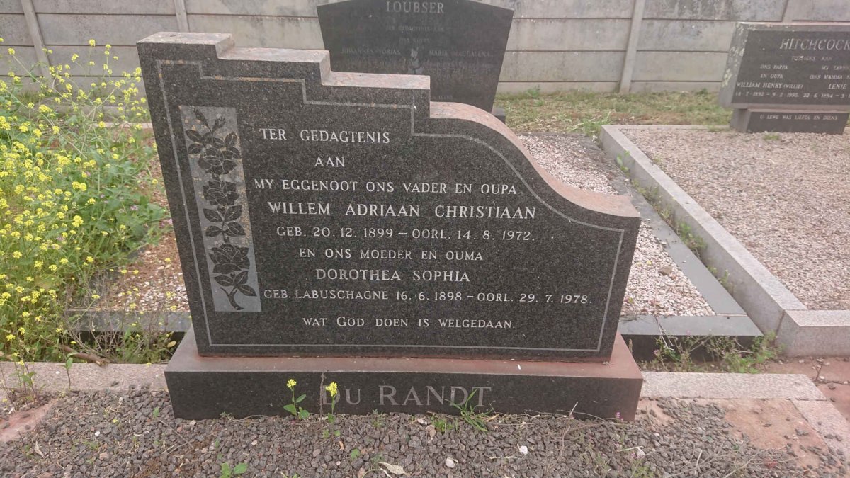 RANDT Willem Adriaan Christiaan, du 1890-1972 &amp; Dorothea Sophia LABUSCHAGNE 1898-1978