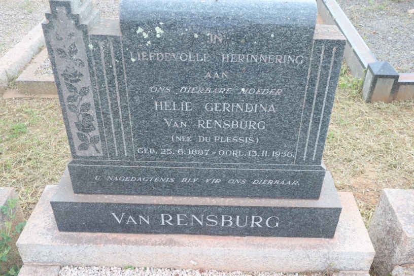 RENSBURG Helie Gerindina, van nee DU PLESSIS 1887-1956