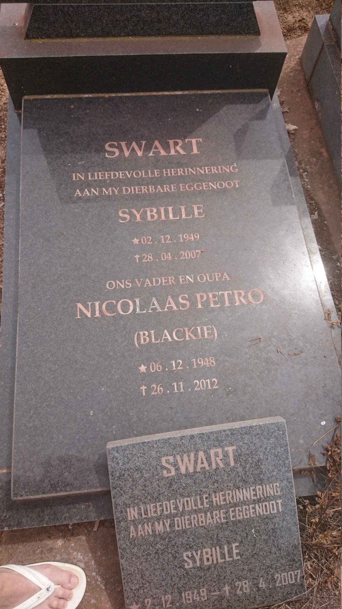 SWART Nicolaas Petro 1948-2012 &amp; Sybille 1949-2007