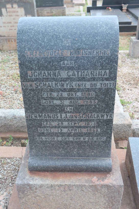 SCHALKWYK Hermanus I.J.,van 1875-1962 &amp; Johanna Catharina DU TOIT 1880-1943