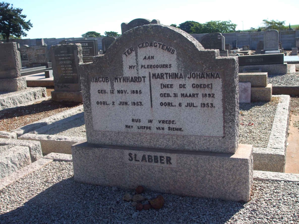 SLABBER Jacob Mynhardt 1885-1953 &amp; Marthina Johanna DE GOEDE 1892-1953