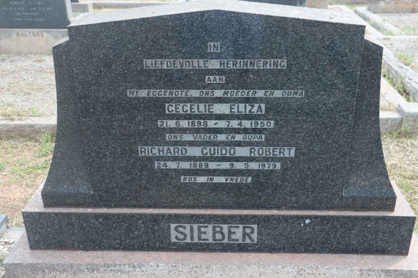 SIEBER Richard Guido Robert 1889-1979 &amp; Cecelie Eliza 1888-1950