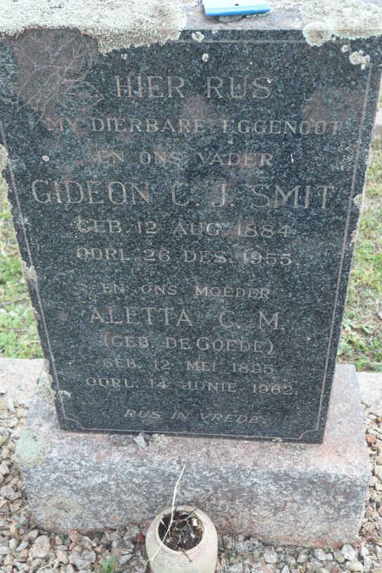 SMIT Gideon C.J. 1884-1955 &amp; Aletta C.M. DE GOEDE 1895-1962