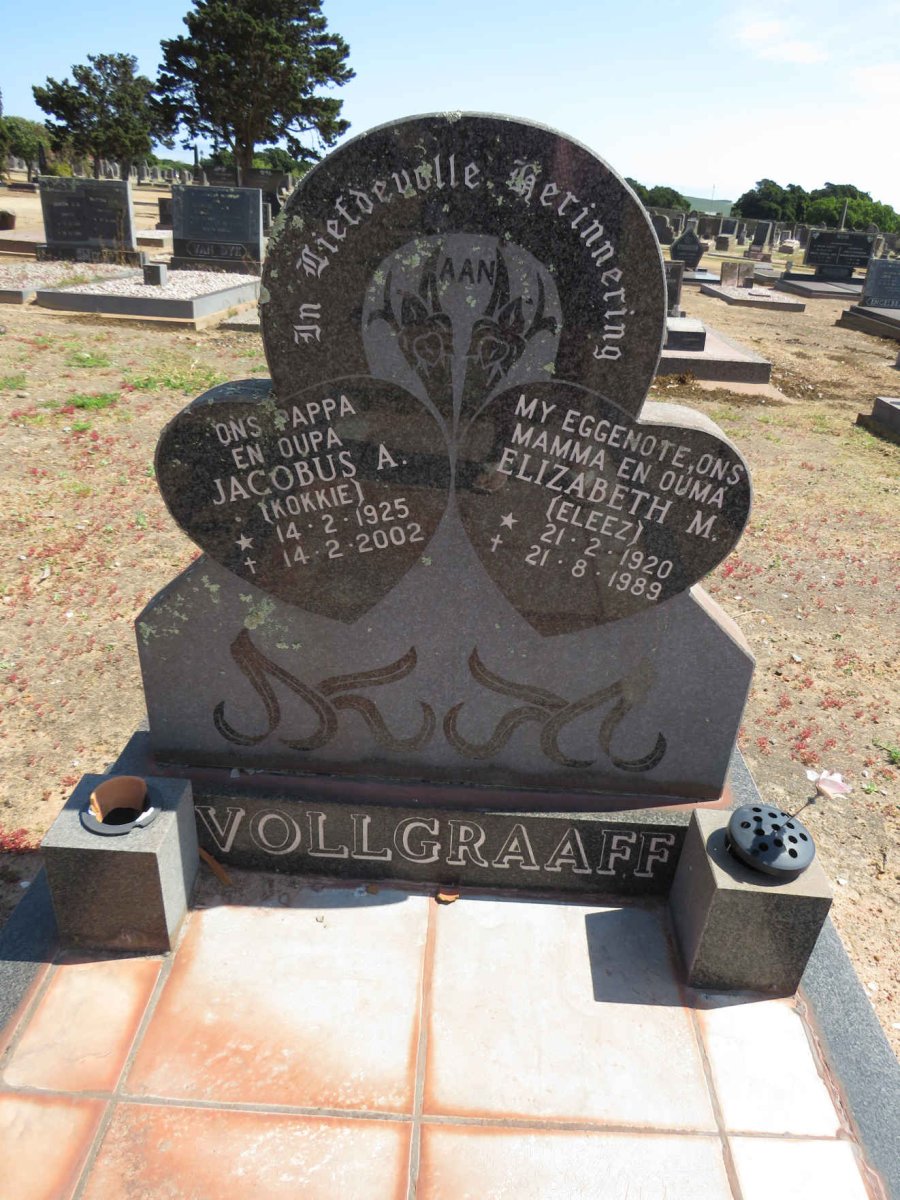 VOLLGRAAFF Jacobus A. 1925-2002 &amp; Elizabeth M. 1920-1989
