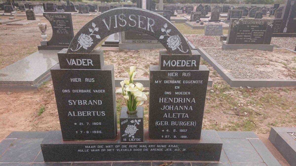 VISSER Sybrand Albertus 1905-1986 &amp; Hendrina Johanna Aletta BURGER 1907-1981