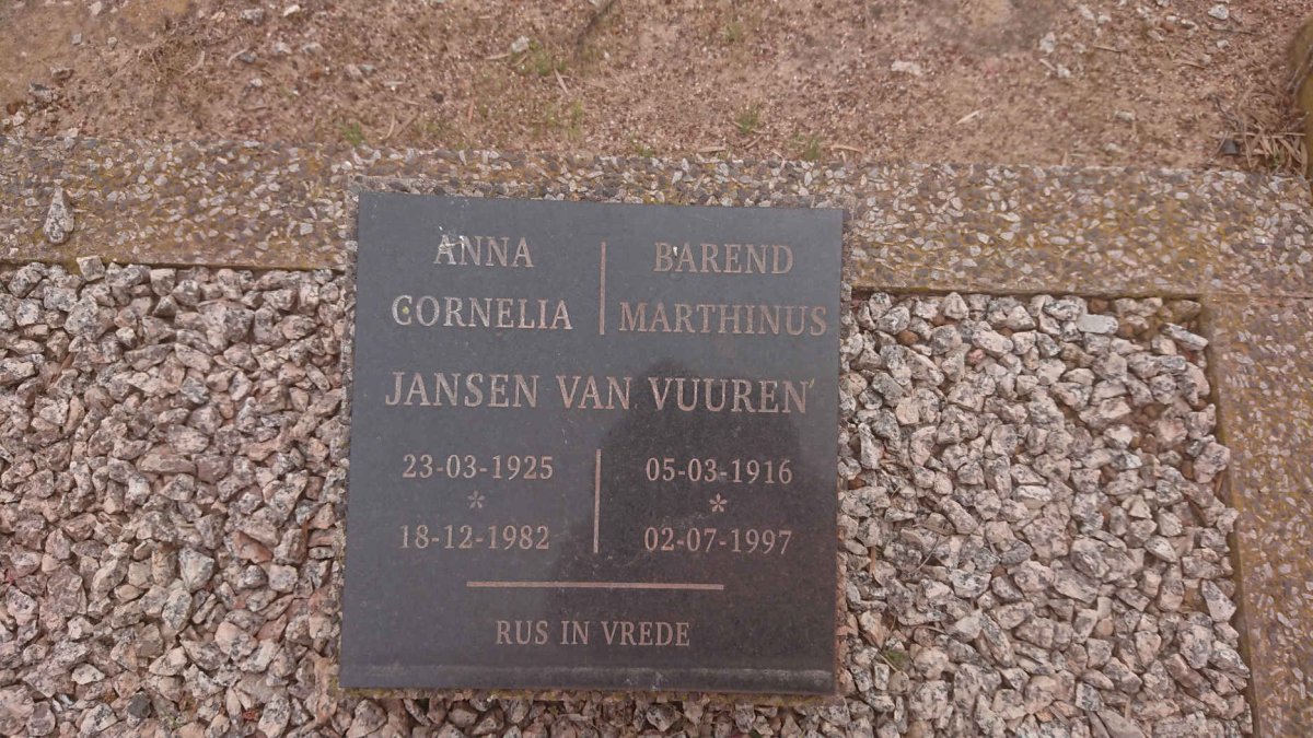 VUUREN Barend Marthinus, Jansen van 1916-1997 &amp; Anna Cornelia 1925-1982
