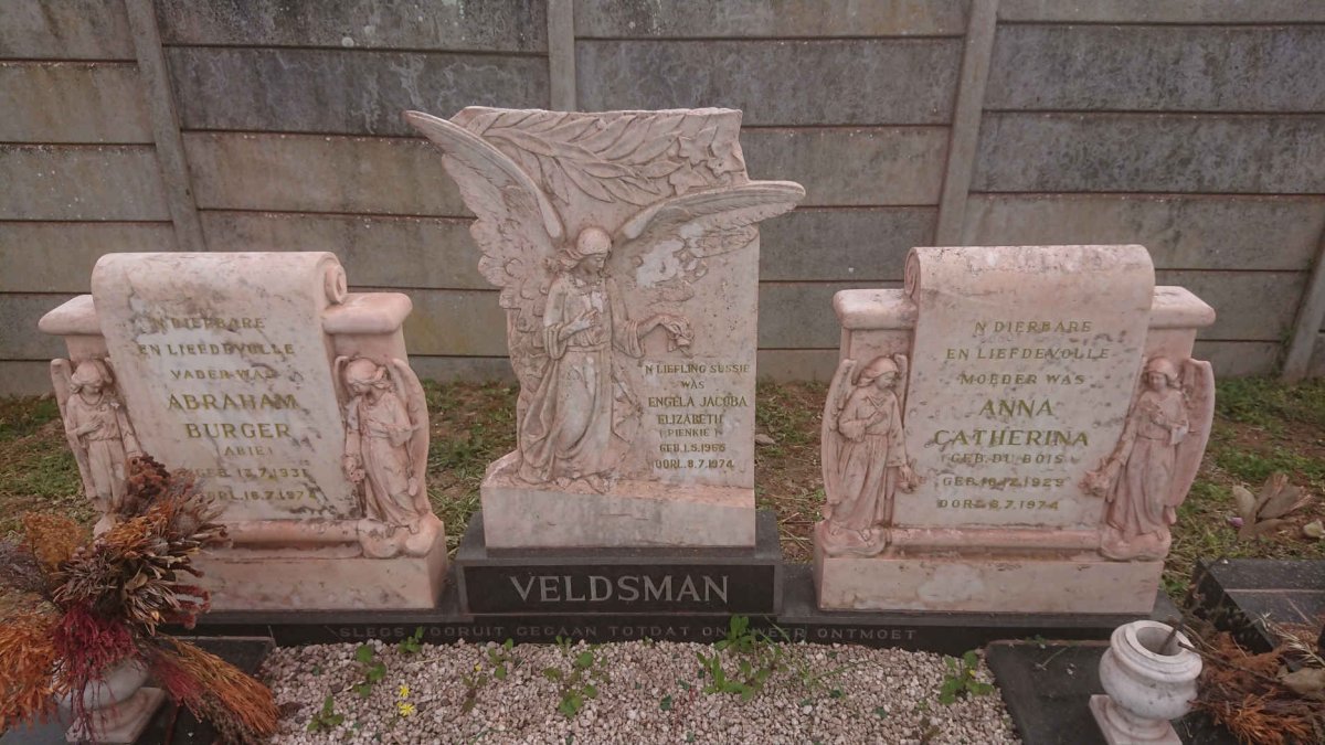 VELDSMAN Abraham Burger 1931-1974 &amp; Anna Catherina DU BOIS 1929-1974 :: VELDSMAN Engela Jacoba Elizabeth 1965-1974
