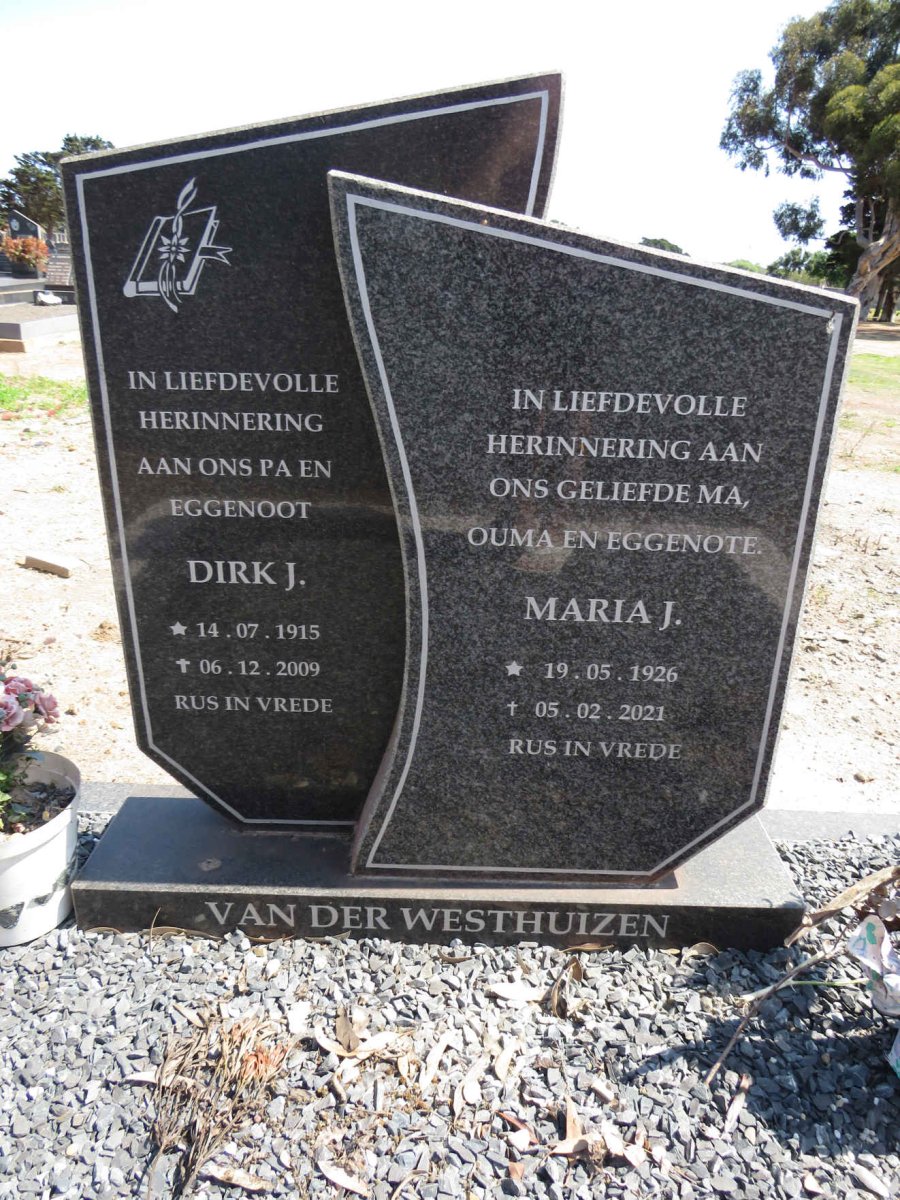 WESTHUIZEN Dirk J., van der 1915-2009 &amp; Maria J. 1926-2021