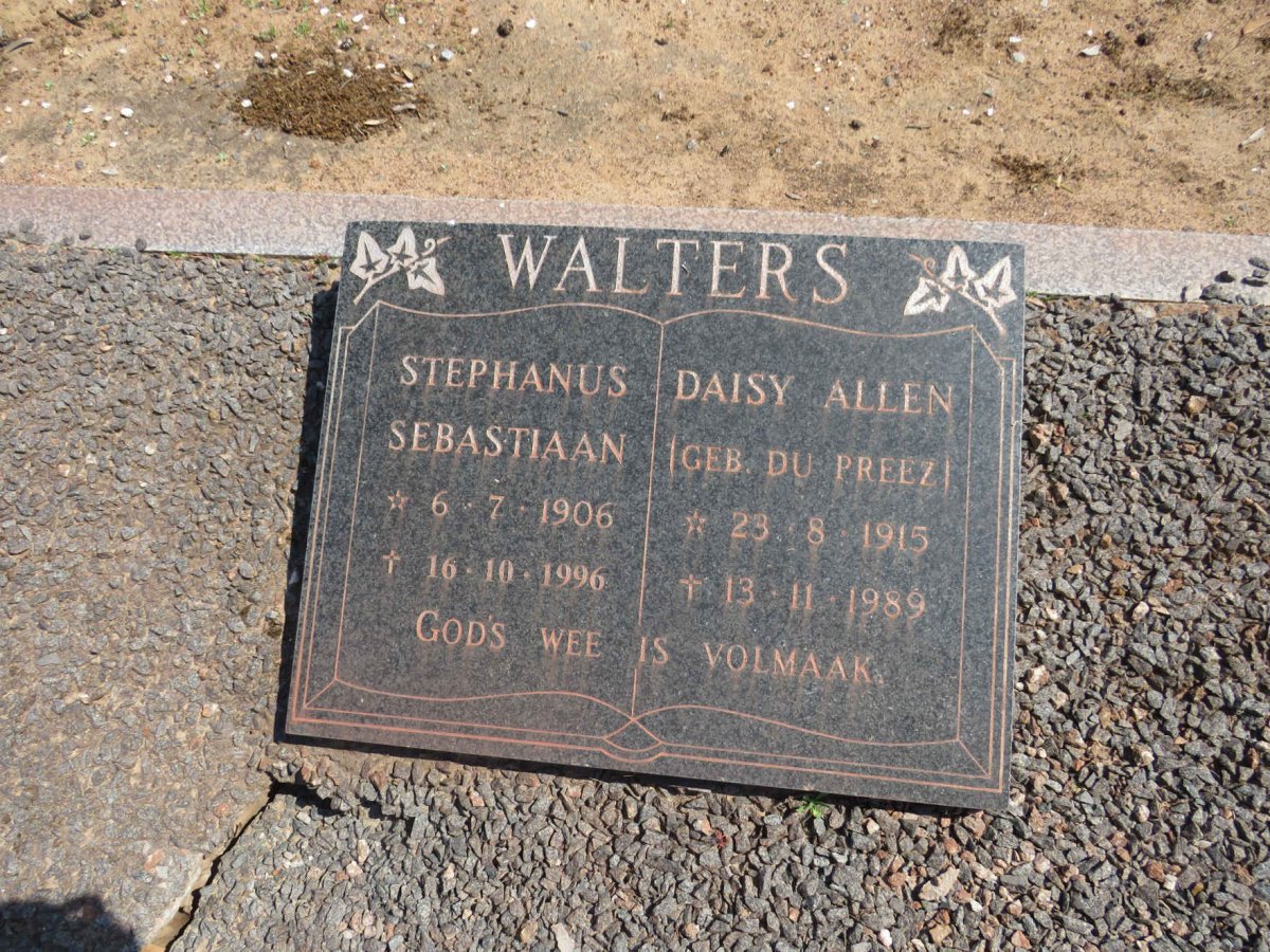 WALTERS Stephanus Sebastiaan 1906-1996 &amp; Daisy Allen DU PREEZ 1915-1989