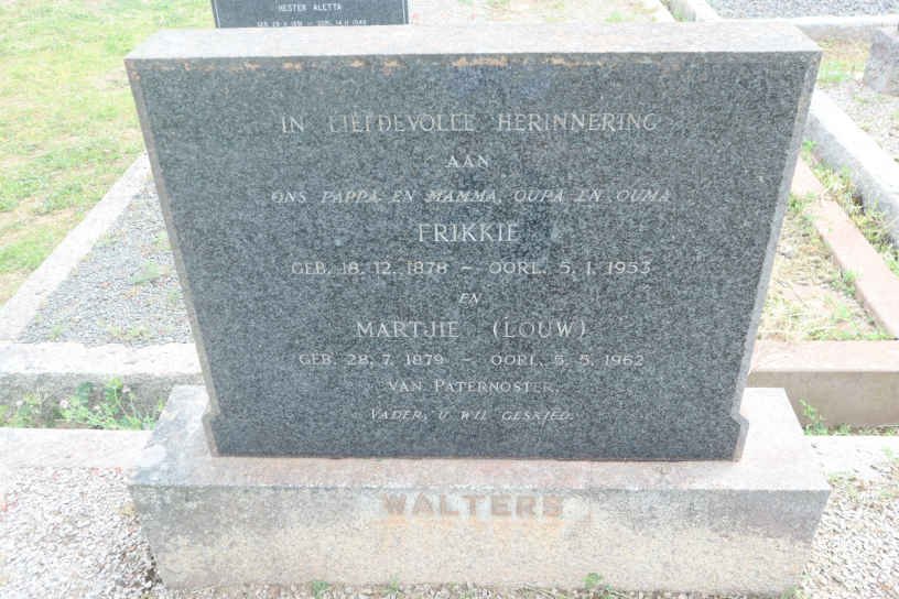 WALTERS Frikkie 1878-1953 &amp; Martjie LOUW 1879-1962
