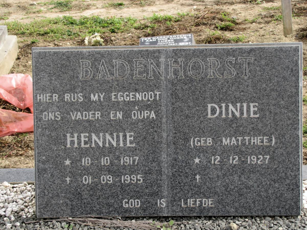 BADENHORST Hennie 1917-1995 &amp; Dinie MATTHEE 1927-