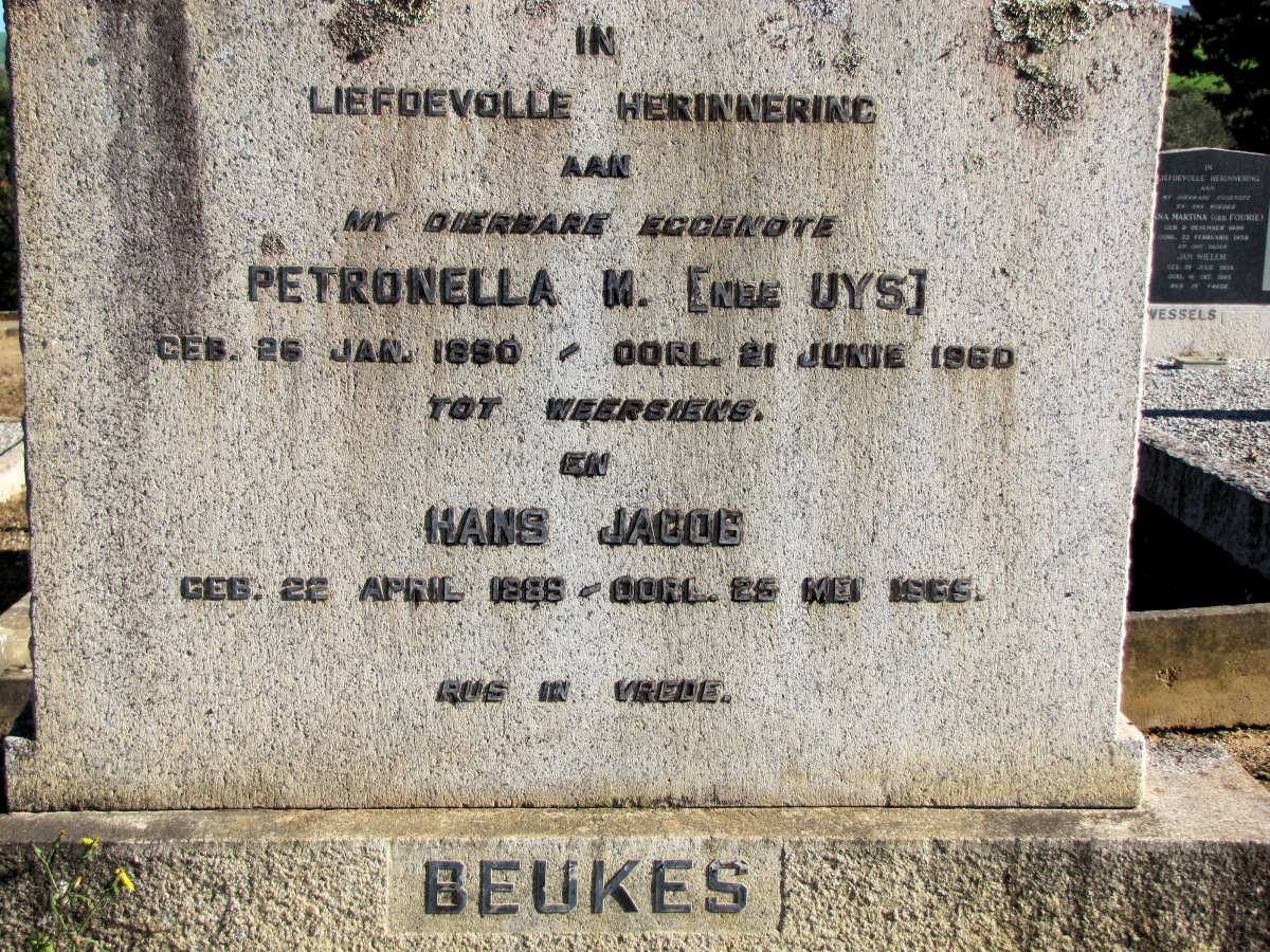 BEUKES Hans Jacob 1889-1965 &amp; Petronella M. UYS 1890-1960