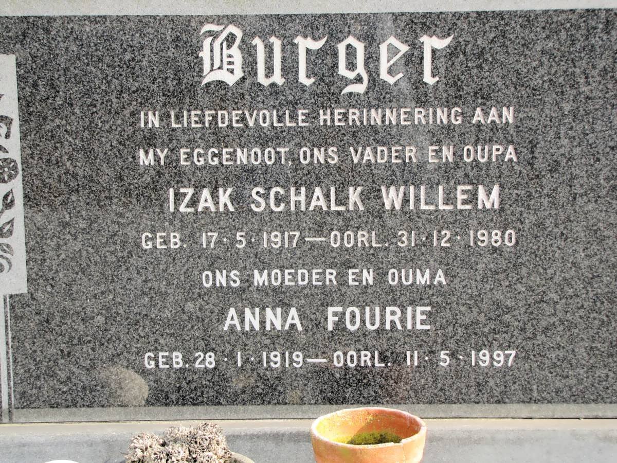 BURGER Izak Schalk Willem 1917-1980 &amp; Anna Fourie 1919-1997