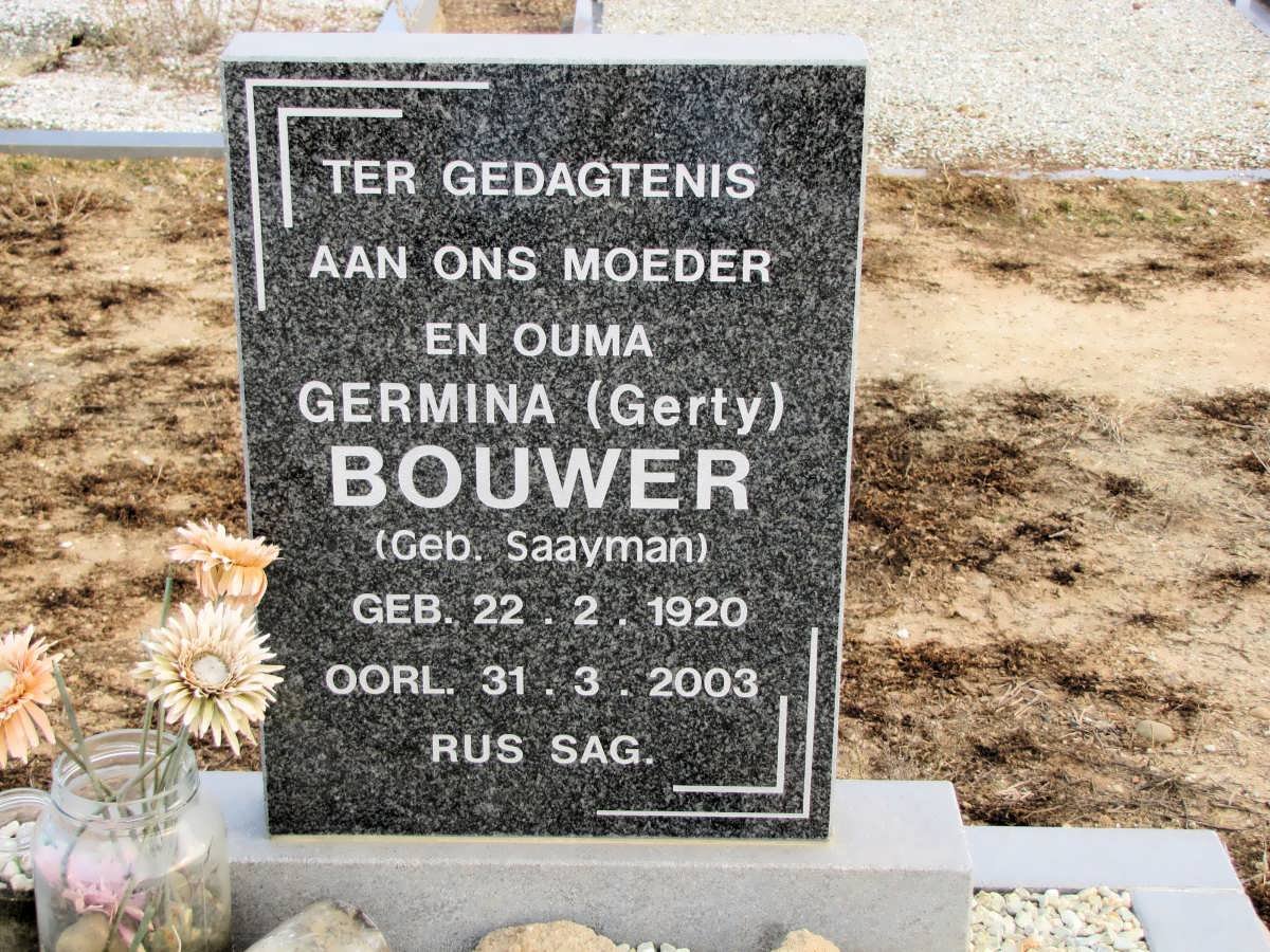 BOUWER Germina nee SAAYMAN 1920-2003