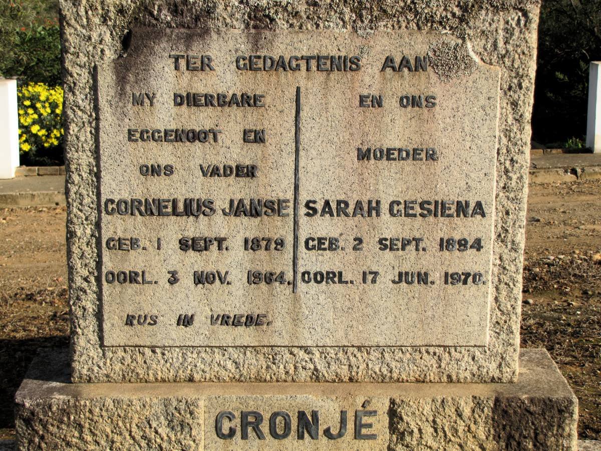 CRONJE Cornelius Janse 1879-1964 &amp; Sarah Gesiena 1884-1970