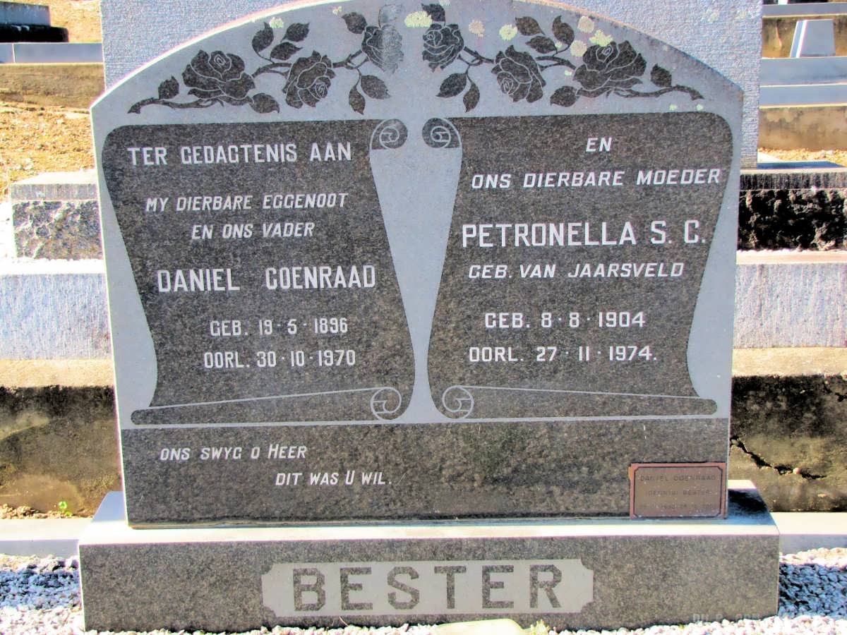 BESTER Daniel Coenraad 1896-1970 &amp; Petronella S.C. VAN JAARSVELD 1904-1974