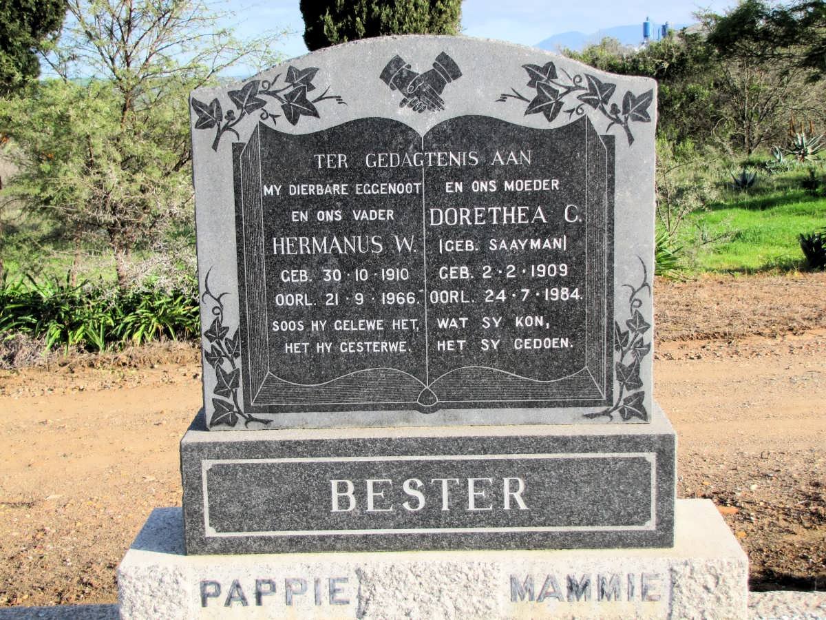 BESTER Hermanus W. 1910-1966 &amp; Dorethea C. SAAYMAN 1909-1984