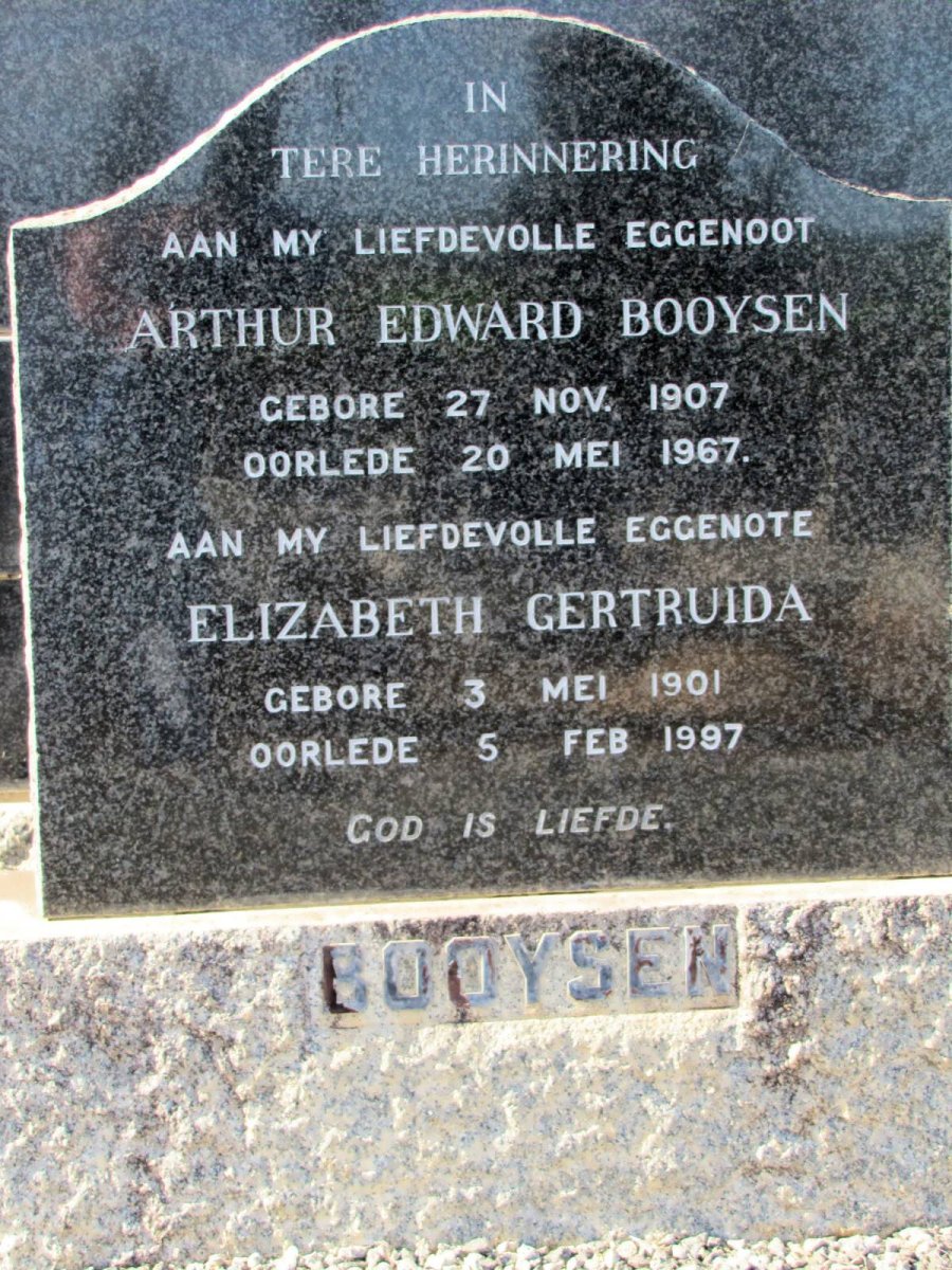 BOOYSEN Arthur Edward 1907-1967 &amp; Elizabeth Gertruida 1901-1997