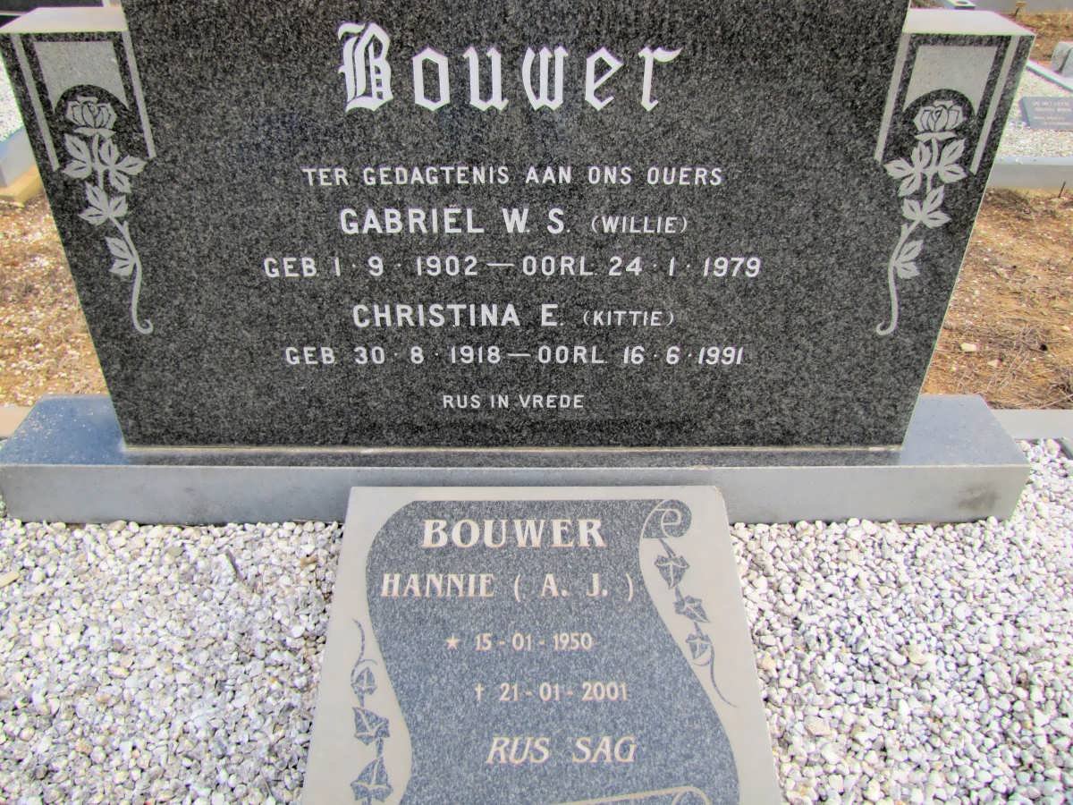 BOUWER Gabriel W.S. 1902-1979 &amp; Christina E. 1918-1991 :: BOUWER A.J. 1950-2001