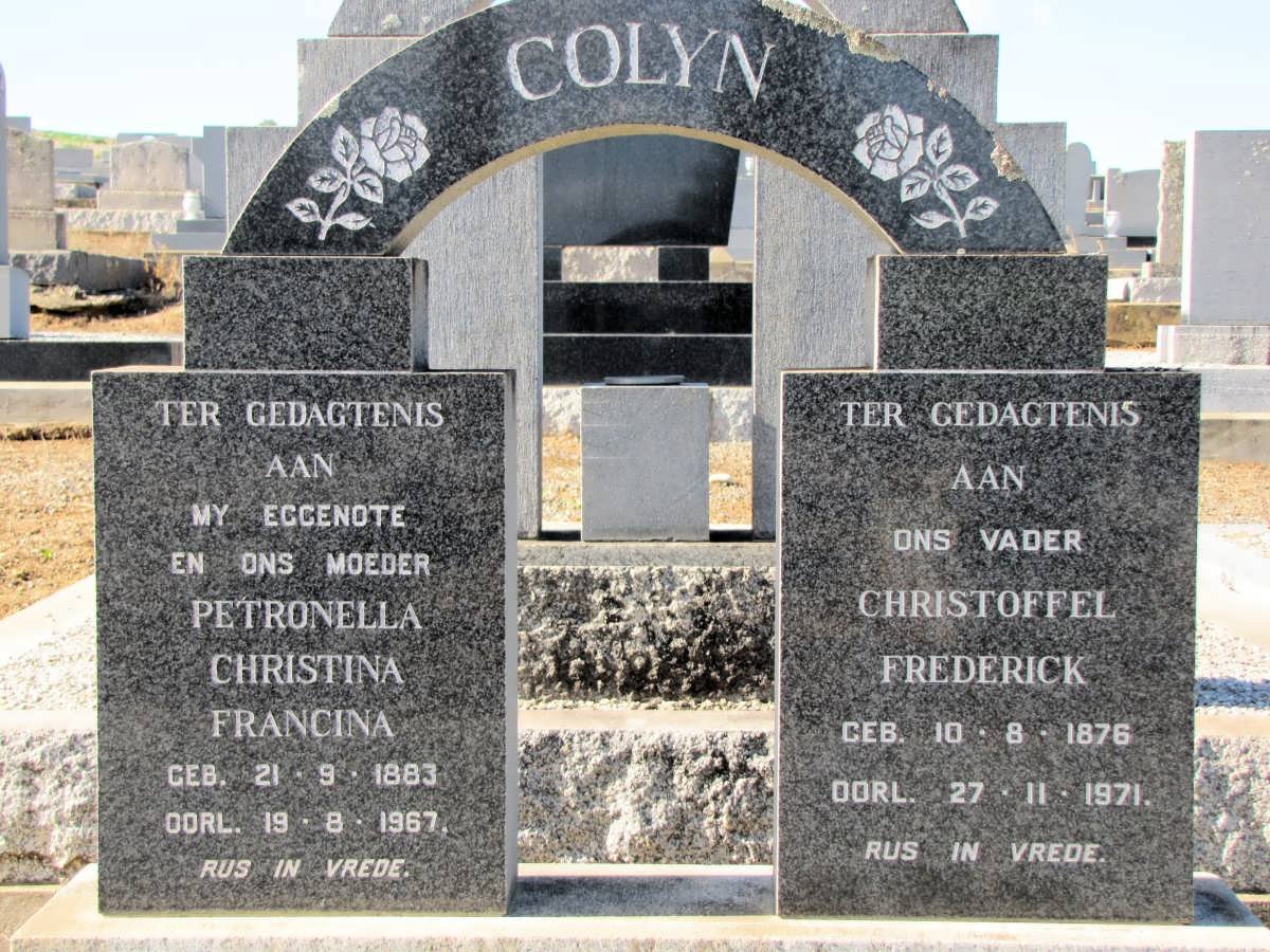 COLYN Christoffel Frederick 1876-1971 &amp; Petronella Christina Francina 1883-1967