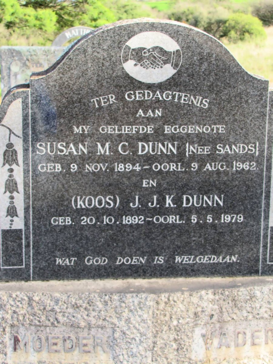 DUNN J.J.K. 1892-1979 &amp; Susan M.C. SANDS 1894-1962