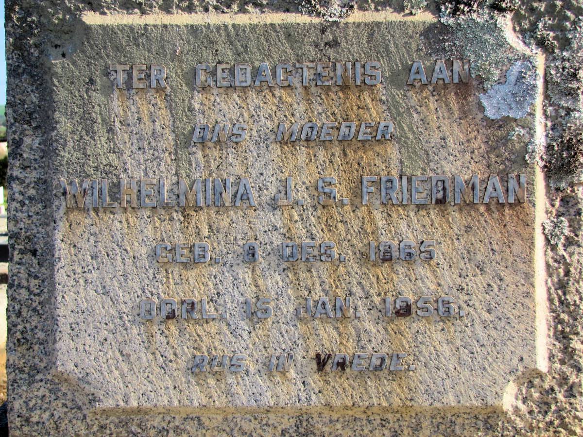 FRIEDMAN Wilhelmina J.S. 1865-1956