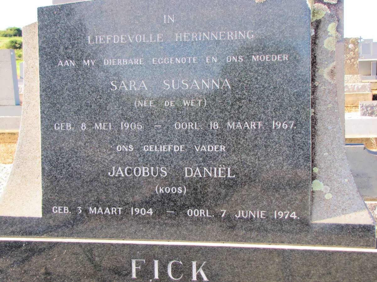 FICK Jacobus Daniel 1904-1974 &amp; Sara  Susanna de WET 1905-1967