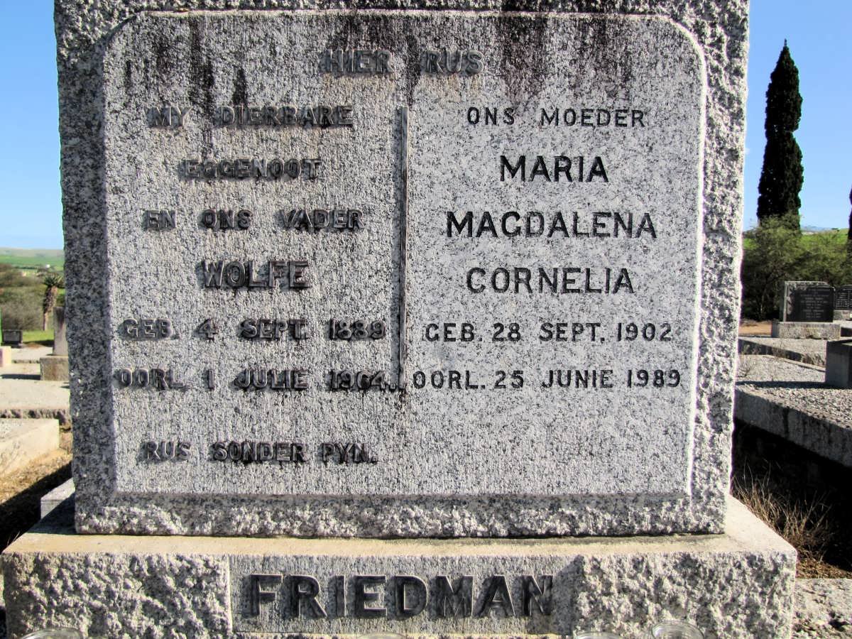 FRIEDMAN Wolfe 1889-1964 &amp; Maria Magdalena Cornelia 1902-1989
