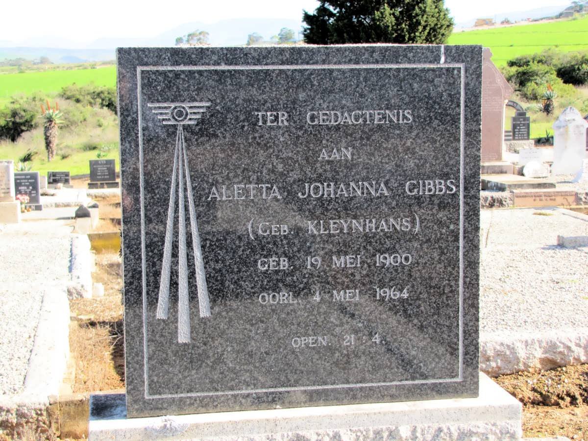GIBBS Aletta Johanna geb KLEYNHANS 1900-1964