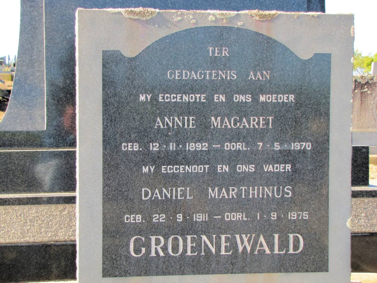 GROENEWALD Daniel Marthinus 1911-1975 &amp; Annie Magaret 1892-1970
