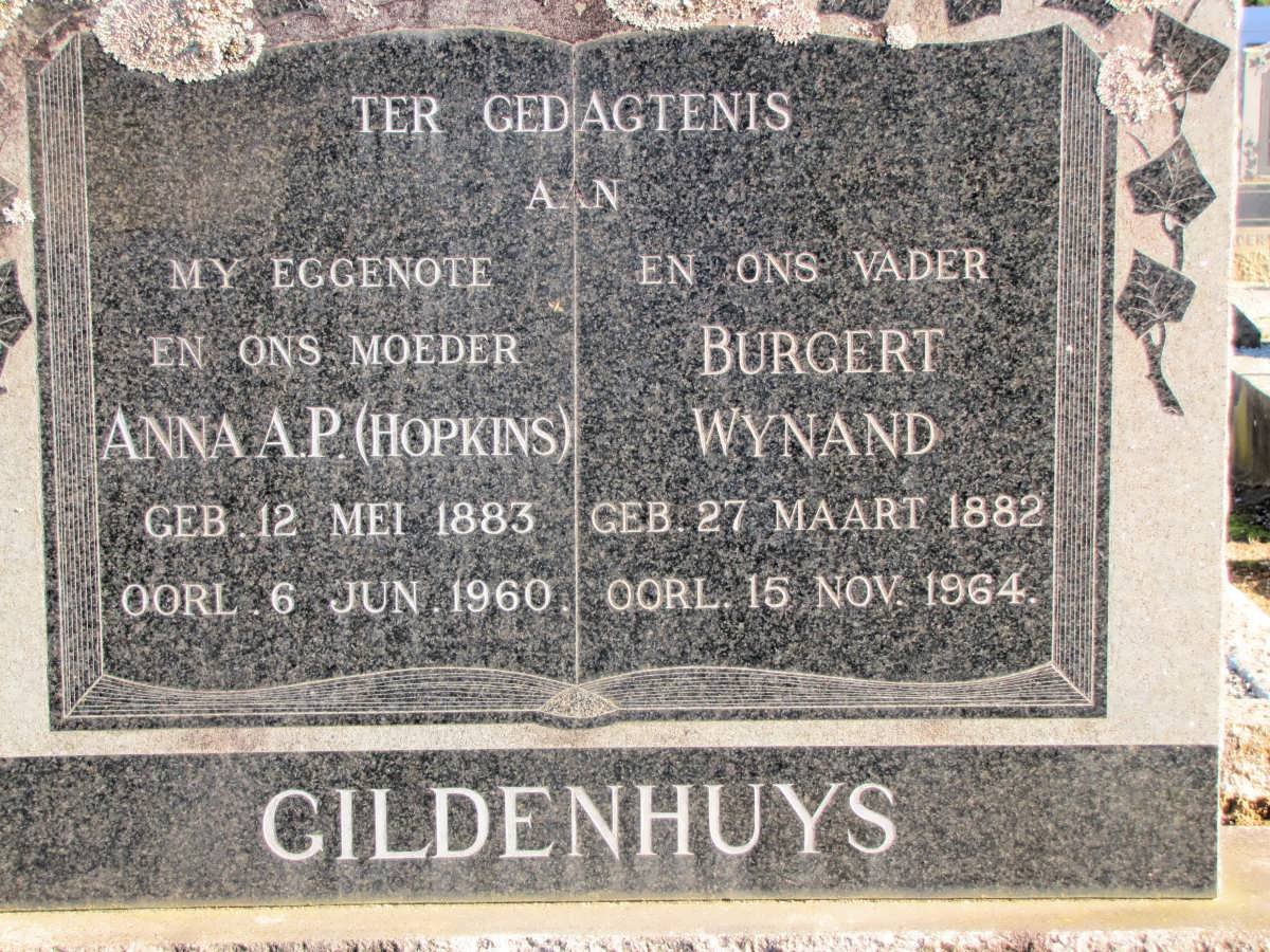 GILDENHUYS Burgert Wynand 1882-1964 &amp; Anna A.P. HOPKINS 1883-1960