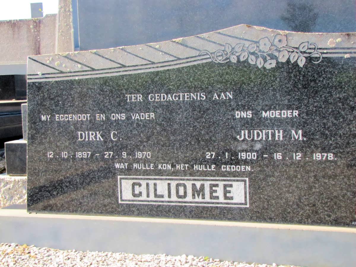 GILIOMEE Dirk C. 1897-1970 &amp; Judith M. 1900-1978