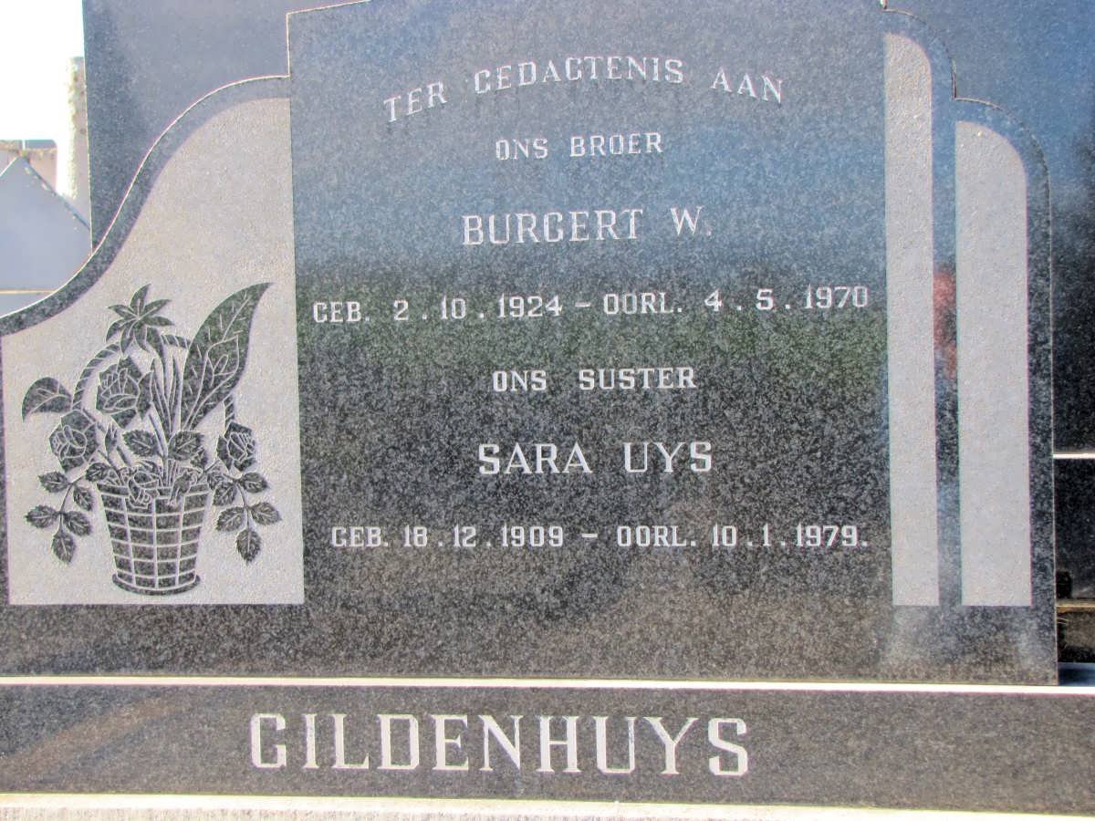 GILDENHUYS Burgert W. 1924-1970 &amp; Sara Uys 1909-1979